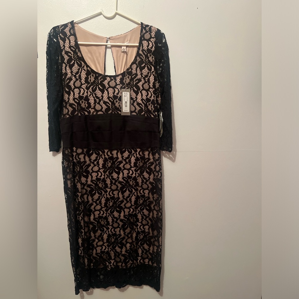 Dress Black lace with beige slip -New